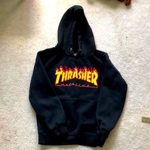 black thrasher classic flame hoodie